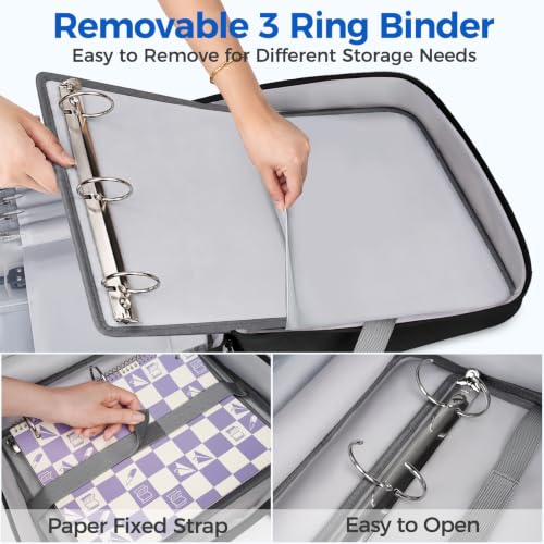 Ytonet Zipper Binder Bag, 2 Inch 3 Ring Binder with Zipper Fit 14 Inch Laptop, 500 Sheets Capacity Zippered Binders with Shoulder Strap & Removable O-Ring Pad for College, Office, Work, Black - color: 2 In-full Black