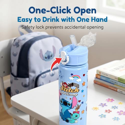 Cartoon Huntrix Water Bottle for Girls, 25oz Leak Proof with Straw Lid, Gifts for Girls (Stitch) - color: Stitch