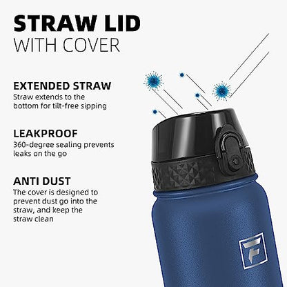 Fanhaw 20 Oz Kids Insulated Stainless Steel Water Bottle with Straw Lid, Leakproof & Anti-Dust Everyday Use Bottle for School, Women & Men, Back to School Essentials (Navy Blue) - color: Navy Blue, style: 20 Ounces