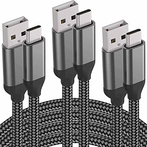 USB C Cable,3PACK 10FT 6FT 3FT,Fast Charging,Nylon,Charger Cord For LG Stylo 5 4 G8X G8 V50 V40 ThinQ,Samsung Galaxy S10e S10 S9 Plus,Note 10 9,A10e A20e A20 A30 A40 A50 A70 A80,Moto G7 Z4 Z3,ZTE,Sony - color: Grey, size: 3.3FT+6.6FT+10FT