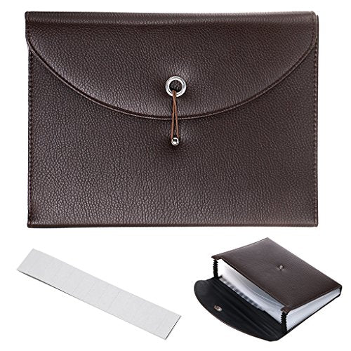 BTSKY PU Leather Expanding File Folders-13 Pockets A4 Letter Size Paper File Folder Accordion Business Document Organizer with Fasteners and Tabs (Brown) - color: Brown