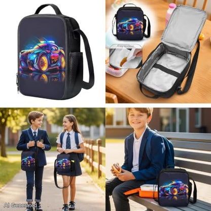 Cool Race Car Backpack for Boys Kids Backpack with Lunch Box Water Bottle Holder and Soft Pencil Case 4 Pcs Set 17 inch Sturdy Bookbag with Front Pocket for School Lightweight School Bag - color: Cool Race Car