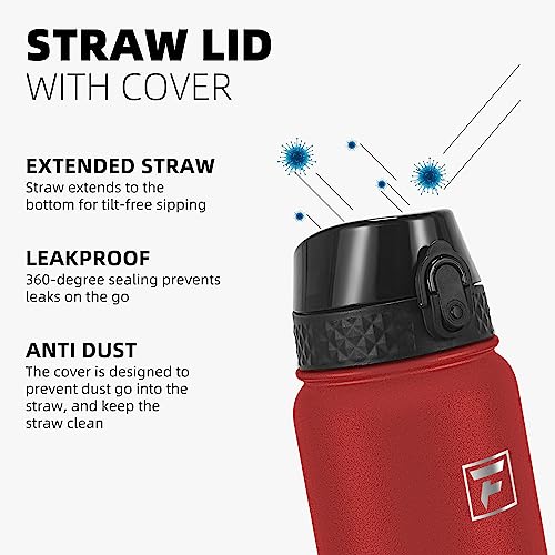 Fanhaw 20 Oz Kids Insulated Stainless Steel Water Bottle with Straw Lid, Leakproof & Anti-Dust Everyday Use Bottle for School, Women & Men, Back to School Essentials (Red) - color: Red, style: 20 Ounces