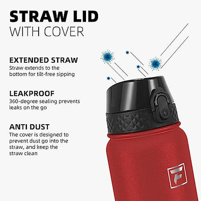 Fanhaw 20 Oz Kids Insulated Stainless Steel Water Bottle with Straw Lid, Leakproof & Anti-Dust Everyday Use Bottle for School, Women & Men, Back to School Essentials (Red) - color: Red, style: 20 Ounces