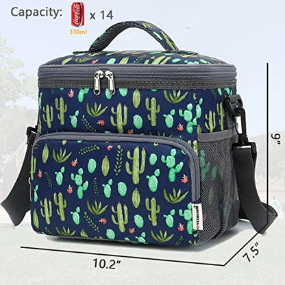 GYEUKHAM Insulated Reusable Lunch Bag Adult Large Lunch Box for Women and Men with Adjustable Shoulder Strap,Front Zipper Pocket and Dual Large Mesh Side Pockets,Cactus - color: Cactus