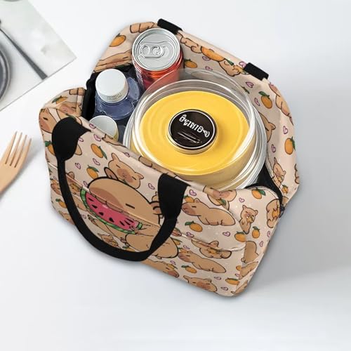 Kawaii Capybara Kids Lunch Box Large Capacity Insulated Lunch Bag Portable Handle Thermal Picnic Cool Bags for School Camping Picnic - color: Cute Capybara