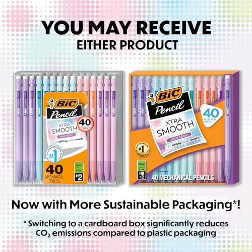 BIC Xtra-Smooth Pastel Mechanical Pencils with Erasers, Medium Point (0.7 mm), Bulk School Supplies for Students and Teachers, 40-Count Pack - color: Pastel Edition, size: 40 Count (Pack of 1)