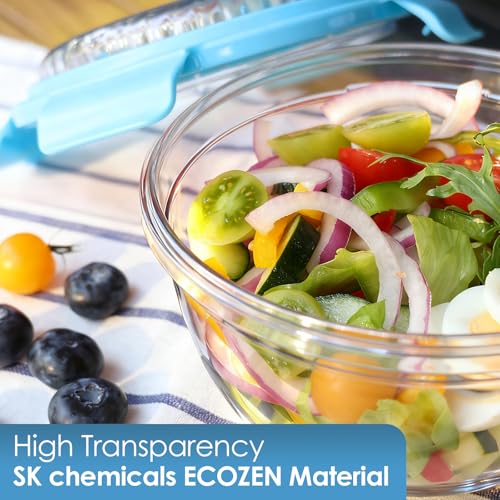 WHALEHOUSE 2-Pack 33 OZ Clear Eco-friendly SK chemicals ECOZEN Salad Container Sets, Portable Plastic Salad Bowls with Lid, Leak-Proof Dressing Container, Bento Lunch Box for Meal Prep & Food Storage - color: Blue-2 Pack
