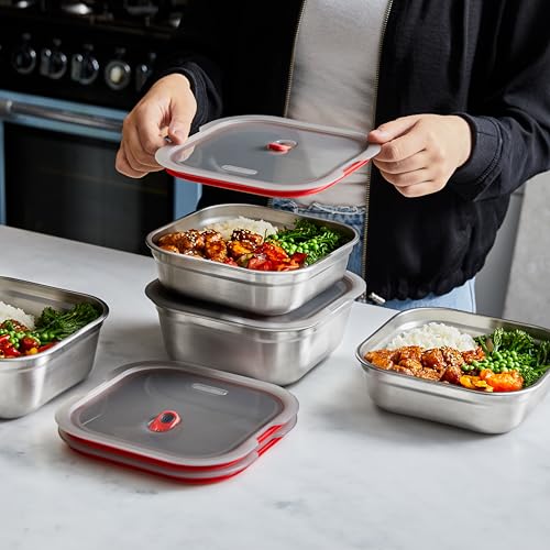 BLACK + BLUM Lunch Box - Meal Prep Containers Reusable for Picnic & Camping - Microwavable Stainless Steel Lunch Dinner Food Storage Box with Leak Proof Lid - Dishwasher Oven Safe - Large Square 37oz | Leak Proof & Airtight, Durable & Reusable, Stackable