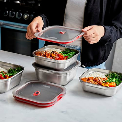BLACK + BLUM Lunch Box - Meal Prep Containers Reusable for Picnic & Camping - Microwavable Stainless Steel Lunch Dinner Food Storage Box with Leak Proof Lid - Dishwasher Oven Safe - Large Square 37oz | Leak Proof & Airtight, Durable & Reusable, Stackable