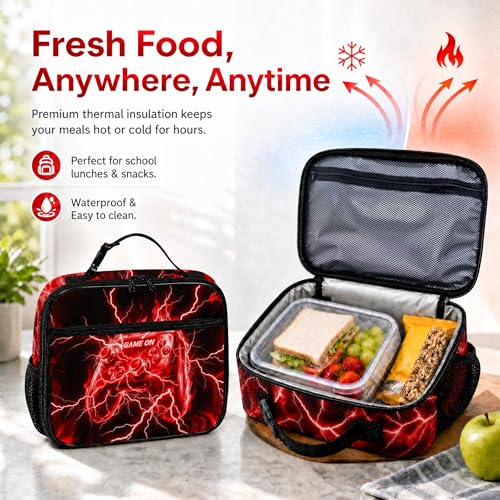 Game Backpack Set for Boys Kids – 17" Large Capacity Gaming School Bag with Lunch Box, Pencil Bag and Coin Purse (Red) - color: Red-1