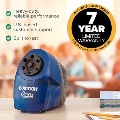 Bostitch Office QuietSharp Electric Pencil Sharpener, Heavy Duty Classroom or Office Use, with 6 Size Options, Blue - color: Blue