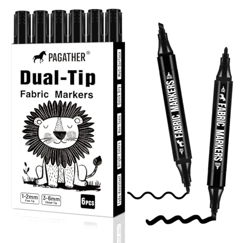 Fabric Markers Permanent for Clothes, 6 Pack Black Dual Tip with Fine and Chisel Tips Paint Pens for Clothing Canvas Tote Bags T-Shirt and Shoes, Non Toxic Ink for Kids and Adults - style: Black