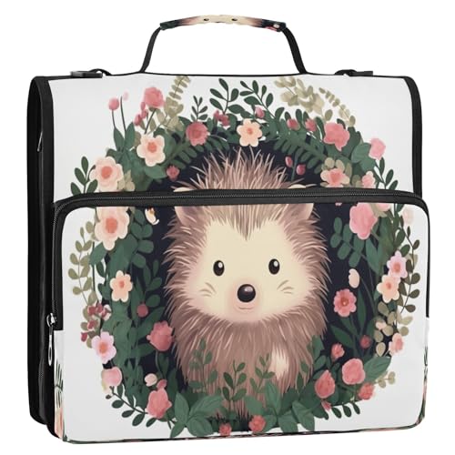 Hedgehog Waterproof Zipper Binder with Shoulder Strap, 3-Ring Trapper Keeper with Lay-Flat Design and Multiple Compartments for School & Office, Adults & Kids