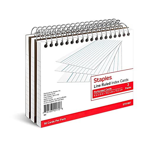 Staples Index Cards, 4" x 6", Lined, White, 900 Pack – Bulk Ruled Cards for Notes, Recipes & Study Use - style: 9 Pack