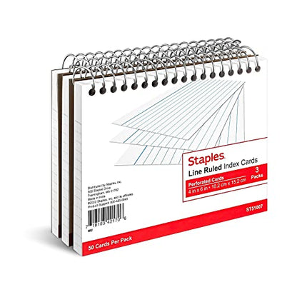 Staples Index Cards, 4" x 6", Lined, White, 900 Pack – Bulk Ruled Cards for Notes, Recipes & Study Use - style: 9 Pack