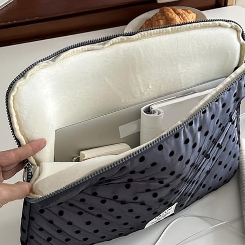 Coquette Aesthetic Laptop Sleeve for Notebook 13 14 Inch - Puffy Quilted Computer Case with Cute Polka Dots, Cute Protective Sleeve Bag Accessory - color: Grey-Polka Dot