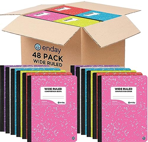 Emraw Composition Notebooks (48 Pack) Wide Ruled Paper Bulk, Hard Cover Composition Notebook, Lined Composition Books, 200 Pages (100 Sheets), Wide Ruled Notebook, (Assorted Colors) - color: Assorted Colors