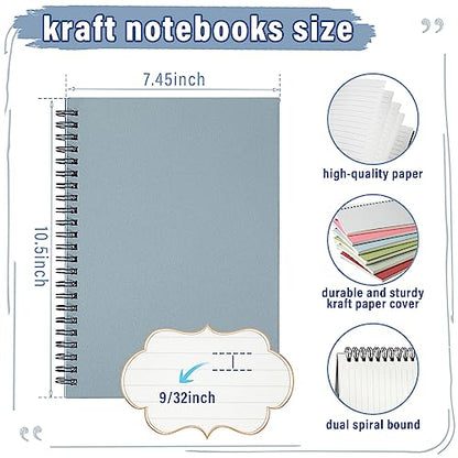 Fuutreo 6 Pack B5 Spiral Notebooks 10.5 x 7.45 Inch College Ruled Aesthetic Journal Kraft Hardcover 70 Sheets (140 Pages) Spiral Notebook for Office Students Work Journaling(Pastel,Morandi) - color: Pastel
