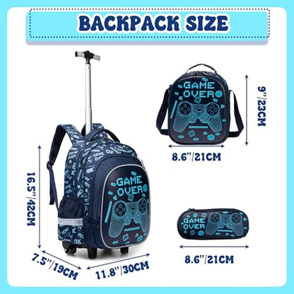 Meetbelify Boys Rolling Backpack with Wheels Kids Luggage for Elementary Students Trolley Trip Carry On Bag for Girls Boys 6-8 - color: Boy Game