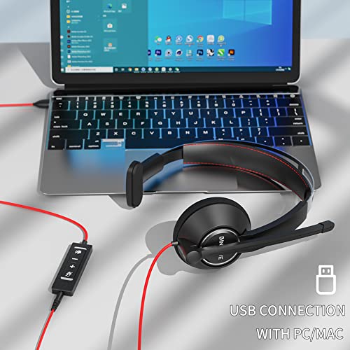 BINNUNE USB Headset with Microphone for PC Computer Laptop Cell Phone, Wired Headphones with Noise Cancelling Mic for Teams Zoom Call Center Office Work from Home