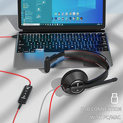 BINNUNE USB Headset with Microphone for PC Computer Laptop Cell Phone, Wired Headphones with Noise Cancelling Mic for Teams Zoom Call Center Office Work from Home