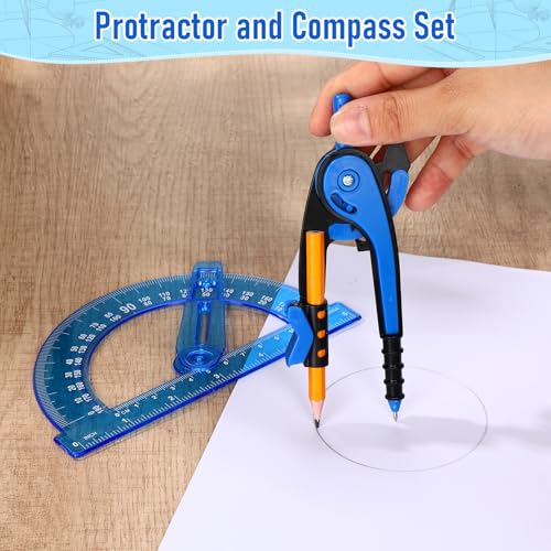 Zonon 2 Pcs Student Protractor and Compass, Student Geometry Math Set Drawing Compass and 180 Degree 6 Inch Protractor with Swing Arm for Drawing Measuring School Office (Deep Blue) - color: Deep Blue