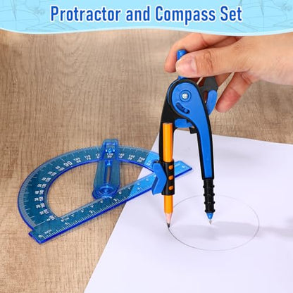 Zonon 2 Pcs Student Protractor and Compass, Student Geometry Math Set Drawing Compass and 180 Degree 6 Inch Protractor with Swing Arm for Drawing Measuring School Office (Deep Blue) - color: Deep Blue
