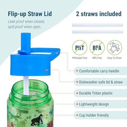 Wildkin 16 oz Tritan Water Bottle with Leakproof Straw Lid, Wild Animals | Lightweight Tritan, dishwasher safe, straw lid helps prevent leaks when closed, easy for little hands, ages 3+ - color: Wild Animals, size: 16 Ounces
