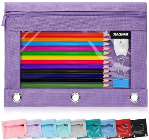 SPACEMATE Binder Pencil Pouch Case Box Bag for 3 Ring Binder School Supplies Girls Boys Kids, Clear Preppy Stuff Large Aesthetic Pen Organizer, Back to College Stationary, 1 Pack, Purple - color: Purple