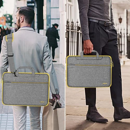 Hseok Laptop Shoulder Bag 13-14 inch Shockproof Water-Resistant HandBag with Small Case Compatible with MacBook Pro/Neo 14" M5/M4/M3/M2/M1, Mac Air/Pro 13.3", XPS 13/14, Most 13"-14" PC,Gray-yellow - color: Light Gray-yellow, size: 13"-14"