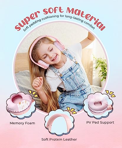 DyBaxa Kids Headphones, Wired Foldable On-Ear Headphones for Kids, Volume Limiter 94dB, Kid Headphones for School Classes Travel, 3.5mm Jack Kids Headset Compatible Smartphones Tablet, Pink - color: Pink