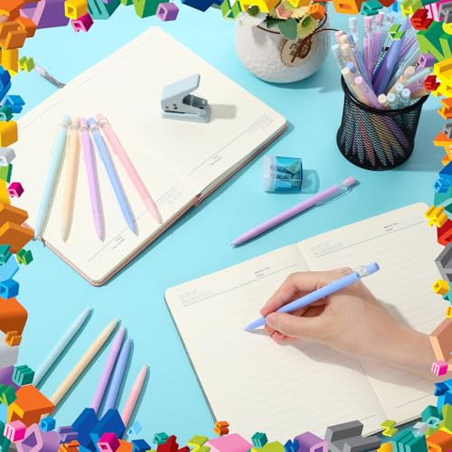 Fuyoooo 200 Pcs 0.7mm Mechanical Pencils with Eraser Bulk, Colorful Mechanical Pencil 0.7mm for Office Classroom Back to School Supplies School Student Writing Drawing Sketching(Multicolor) - color: pink, yellow, green, blue, purple