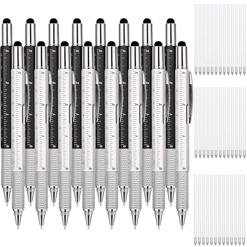 Zhanmai 8 Pcs 6 in 1 Multitool Pen Bulk Gift for Men Multi Tool Ballpoint Pen with Ruler Level Screwdriver Stylus Cool 20 Ink Refill Tool Gadget Birthday Christmas Stocking Stuffers (Black, Silver) - color: Silver, Black