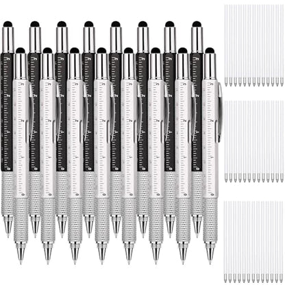 Zhanmai 8 Pcs 6 in 1 Multitool Pen Bulk Gift for Men Multi Tool Ballpoint Pen with Ruler Level Screwdriver Stylus Cool 20 Ink Refill Tool Gadget Birthday Christmas Stocking Stuffers (Black, Silver) - color: Silver, Black