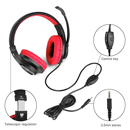 BlueFire Kids Headphones for Online School, Children, Teens, Boys, Girls, 3.5mm Stereo Over-Ear Gaming Headphone with Microphone and Volume Control for PS4, PS5, New Xbox One (Red) - color: Red