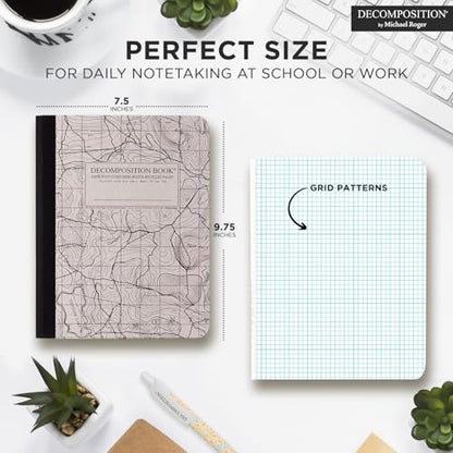 Decomposition Topographical Map Graph Paper Composition Notebook - 9.75 x 7.5 Journal with 160 Grid Pages - Quad Ruled Notebooks for School Supplies, Home & Office - 100% Recycled Paper, Made in USA - color: Topographical Map