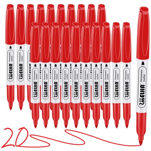SMELHA Fine Tip Permanent Markers Bulk Red, 20 Count Fine Point Markers Set, Waterproof, Quick Drying, Fade Resistant, Durable on Glass, Plastic, Metal, Wood, Stone for Office, School, Home - color: red