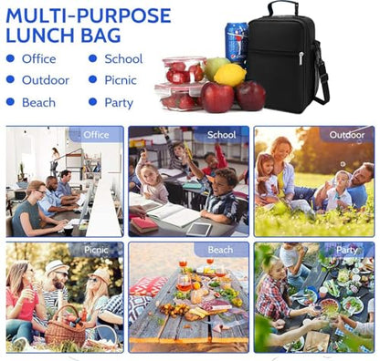 ZM-YOUTOO Lunch Box for Men - Reusable Lunch Bag Men Adult Women- Insulated Small LunchBox - color: Black with Strap