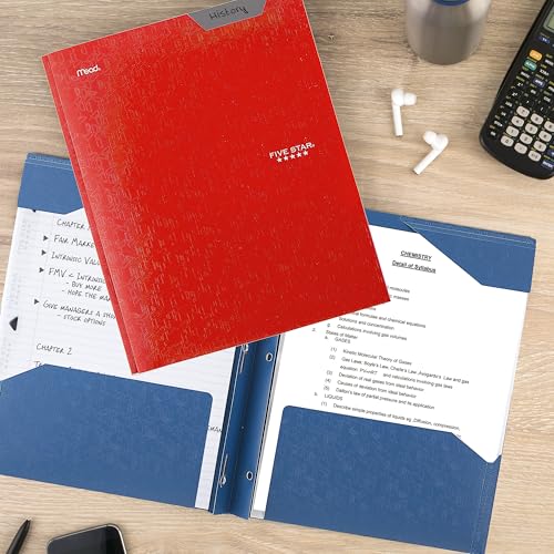 Five Star 2-Pocket Folder, Plastic Folder with Stay-Put Tabs and Prong Fasteners, Holds 8-1/2" x 11" Paper, Fire Red (72109) - color: Red, size: 1 Count (Pack of 1)
