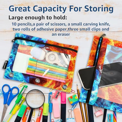 Football Pencil Pouch For 3 Ring Binder Clear Window Pencil Case For 3 Ring Reinforced Grommets With Zipper, 2 Pack - color: Football