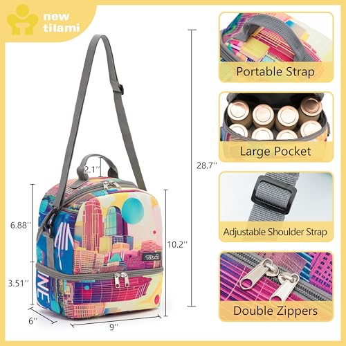 NEW TILAMI Kids Lunch Bag Double Insulated for tilami Rolling Backpack Girls Boys forTravel School Picnic, City Pastel - color: City Pastel