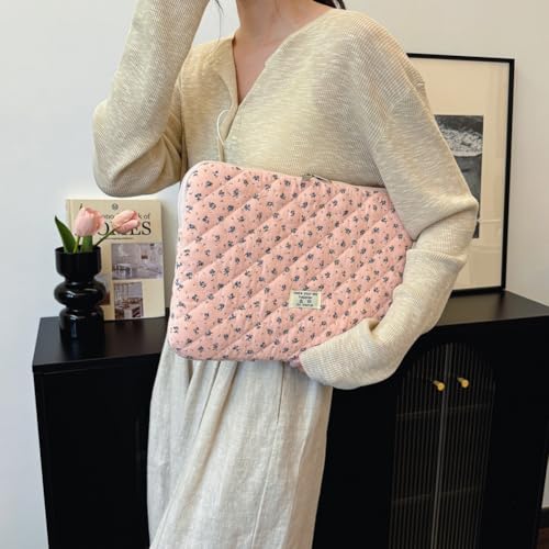 Cute Laptop Sleeve 13-15 inch Laptop Case Aesthetic Quilted Laptop Sleeve Computer Bag with Flower Printing for MacBook (A-Pink, 13inch) - color: A-pink, size: 13inch
