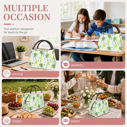 Palm Leaf Reusable Lunch Bag,Green Leaf Insulated Small Lunch Box for Kids Adult Women,Leakproof Cooler Tote Bags for Student Teacher Work Camping Picnic School - color: Palm Leaf