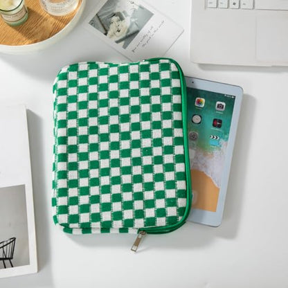 Puffy Laptop Sleeve 11-12 inch, Cute Knitted Protective Carrying Case for Women & Men, Compatible with iPad Pro 11-Inch M5, 12 Inch Tablets Notebook (Checkered Green) - color: Checkered Green, size: 11-12 inch