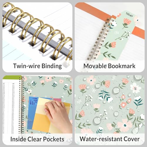 SUNEE Teacher Planner 2026-2027 Academic Year, Lite Lesson Planner Book with 7 Periods Jul 2026 - Jun 2027, 8.5"x11" Daily Weekly and Monthly Organizers, Plan Book with Pocket, Color Tabs, Wildflower - color: Green Wildflower