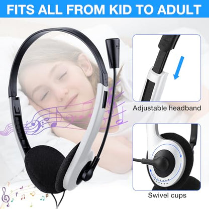 Yunsailing 30 Pack Classroom Headphones with Microphone School Student Headphones Bulk Class Set Lightweight Adjustable Earphones on Ear with 3.5 mm Jack(White,Plastic Stem) - color: White, style: Plastic Stem