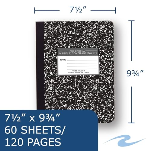 ROARING SPRING Hard Cover Composition Notebook, Black Marble Comp Book, 9.75″ x 7.5″, Wide-Ruled with Margin, 60 Sheets (120 Pages) - size: Wide-Ruled, 60 Sheets/120 Pages, style: 1 Comp Book