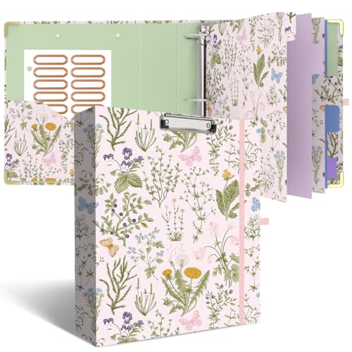 3 Ring Binder 2 Inch, Cute Round Ring Binders with 6 Tab Dividers, Labels Stickers, Low Profile Clipboard with Storage, Fashion Binder School Office Supplies (Wild Flowers) - color: Wild Flowers