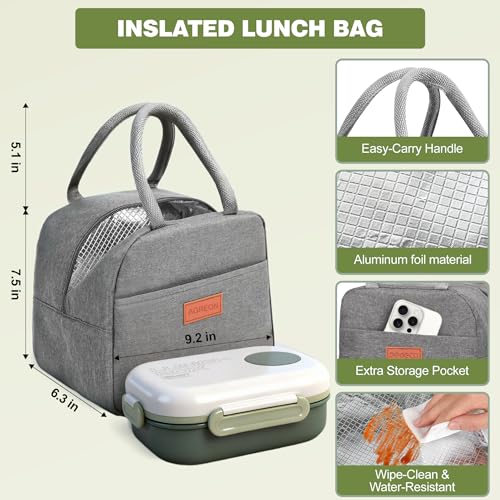 3-Compartment Leak-Proof Bento Box for Kids & Adults, Green | Insulated bag, utensils & sauce container included; BPA-free; Microwave & dishwasher safe; Ideal for school, office & travel. - color: Green